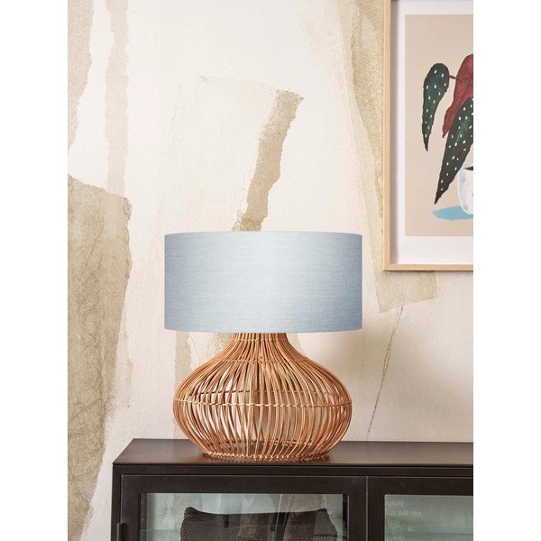 Lampada da tavolo con paralume tessile in colore grigio chiaro-naturale (altezza 60 cm) Kalahari - Good&Mojo-image-1