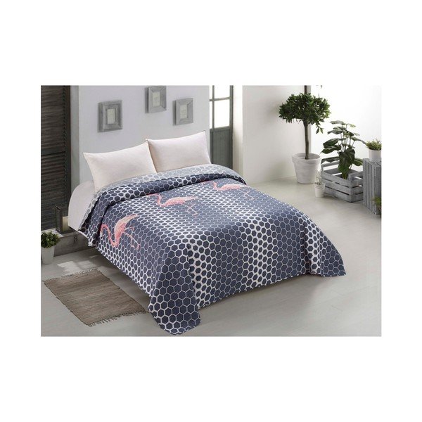 Copriletto in microfibra bifacciale blu Flamingo, 220 x 240 cm - AmeliaHome