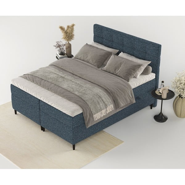 Letto boxspring blu scuro con contenitore 140x200 cm Urbaneo - Maison de Rêve-image-3