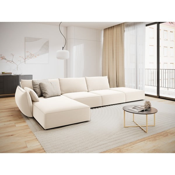 Divano angolare beige (con penisola a sinistra/con chaise lounge) con rivestimento in velluto Vanda – Mazzini Sofas-image-1