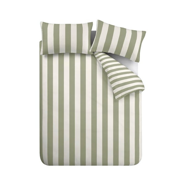Biancheria da letto matrimoniale verde e crema estesa 230x220 cm Cove Stripe - Catherine Lansfield