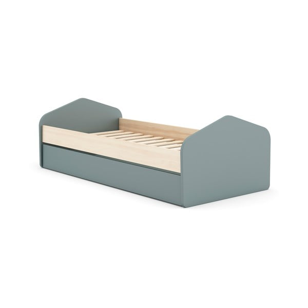 Letto da bambini estraibile di colore naturale/verde polveroso con effetto pino con contenitore con rete inclusa 90x200 cm Estefania – Marckeric-image-1