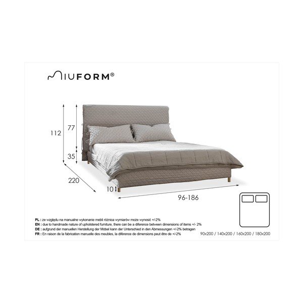 Letto matrimoniale imbottito nero con rete 140x200 cm Sleepy Luna - Miuform-image-4