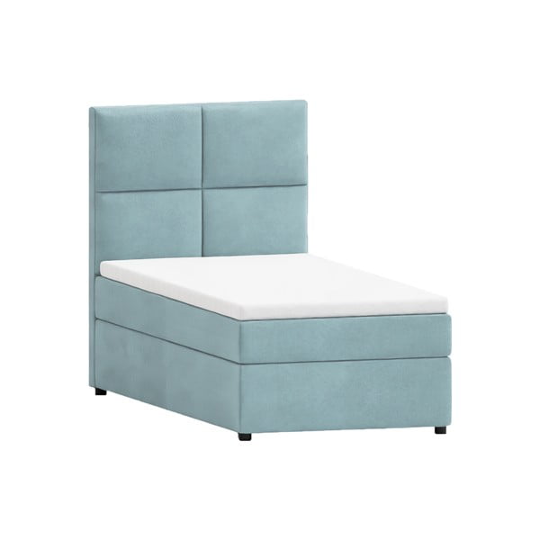 Letto singolo imbottito azzurro con contenitore con griglia 100x200 cm Lena - Ropez