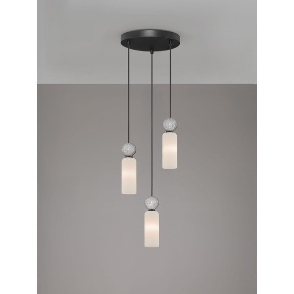 Lampadario nero opaco in pietra con paralume in vetro ø 25 cm Filomena – Nova Luce-image-4