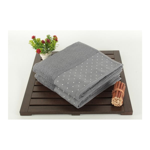Set di 2 asciugamani in cotone grigio Patricia, 50 x 90 cm - Foutastic