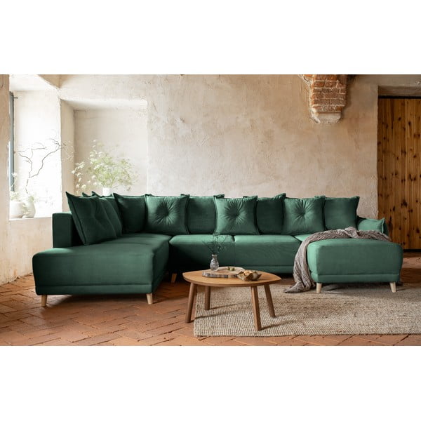 Divano letto angolare in velluto a coste verde (angolo sinistro/"U") Lazy Lukka - Miuform-image-4