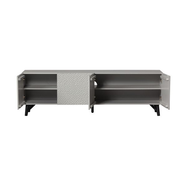 Mobile TV grigio chiaro in mango massiccio 185x56x46 cm Carved – WOOOD-image-3