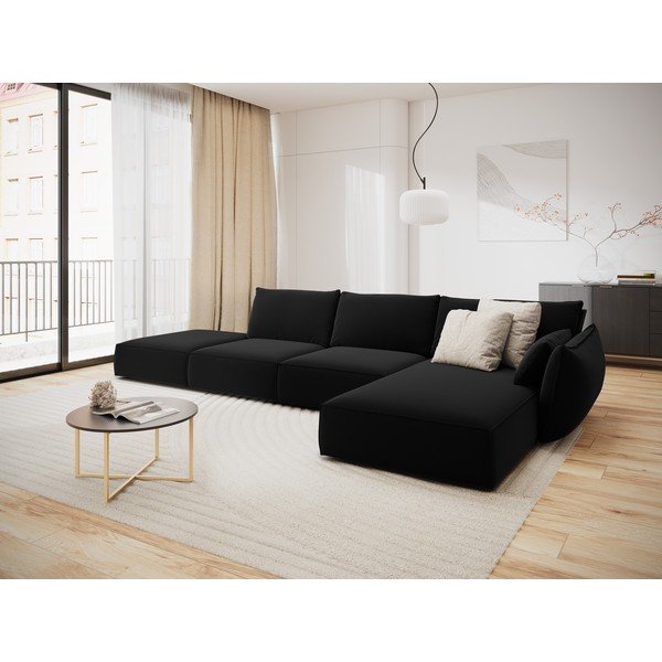 Divano angolare nero (con penisola a destra/con chaise lounge) con rivestimento in velluto Vanda – Mazzini Sofas-image-1