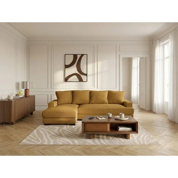 Divano angolare giallo allungabile/con contenitore (con penisola a sinistra/con chaise lounge) con rivestimento in velluto a coste Campi – Bobochic Paris-image-2