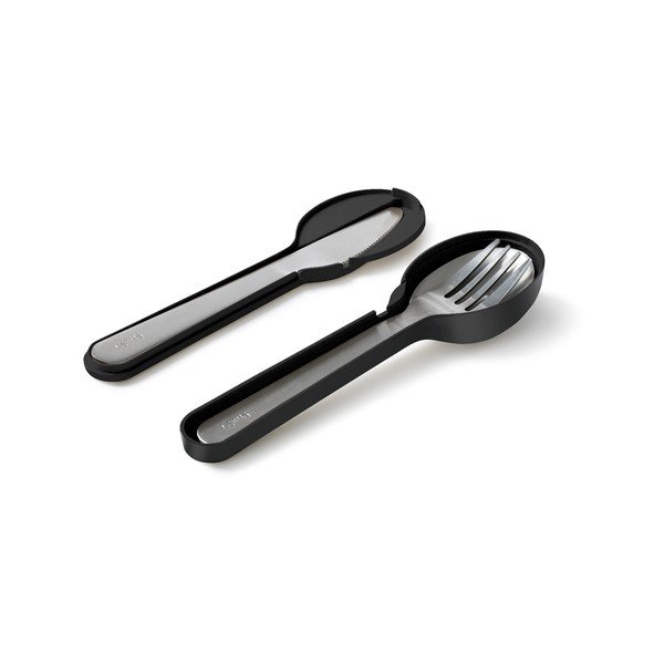 Set di posate da viaggio nero/argentato in acciaio inox 3 pz To Go – Lékué-image-2