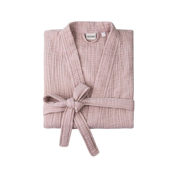 Accappatoio rosa in mussola S/M Kimono – Foutastic-image-2