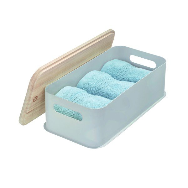 Contenitore grigio con manico e coperchio in legno di paulownia, 21,3 x 43 cm Eco - iDesign-image-3