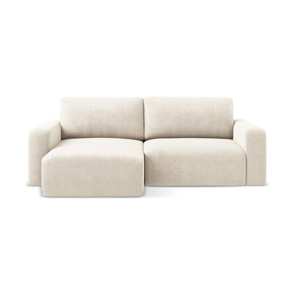 Divano angolare color crema allungabile/con contenitore (con penisola a sinistra/con chaise lounge) con rivestimento in ciniglia Kona – Makamii