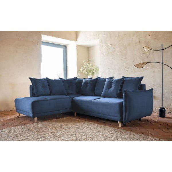 Divano letto angolare in velluto a coste blu scuro (angolo sinistro) Lazy Lukka - Miuform-image-3