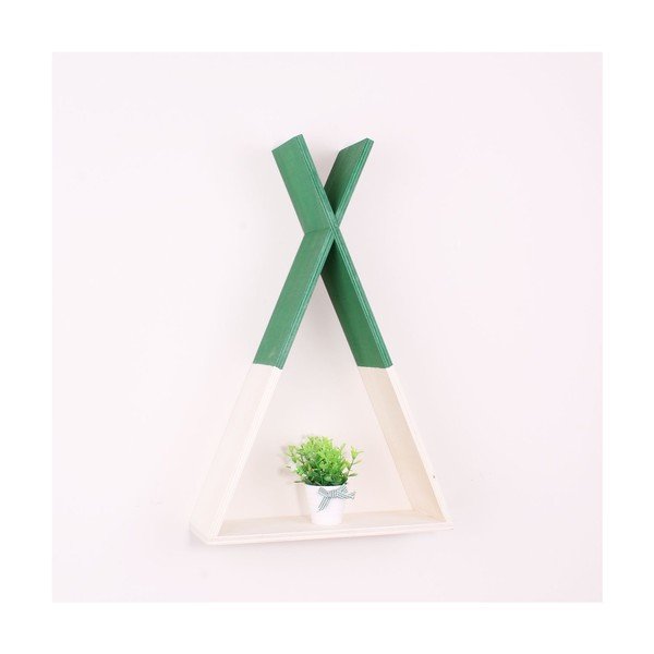 Zelená dřevěná nástěnná polička North Carolina Scandinavian Home Decors Teepee L