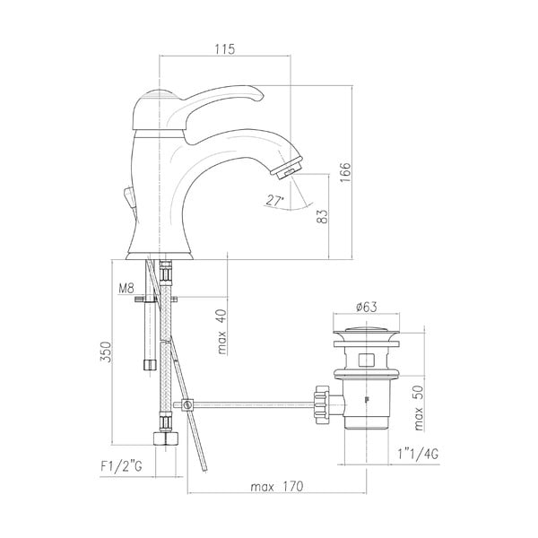 Rubinetto per lavandino color bronzo verticale Kirké – Sapho-image-3