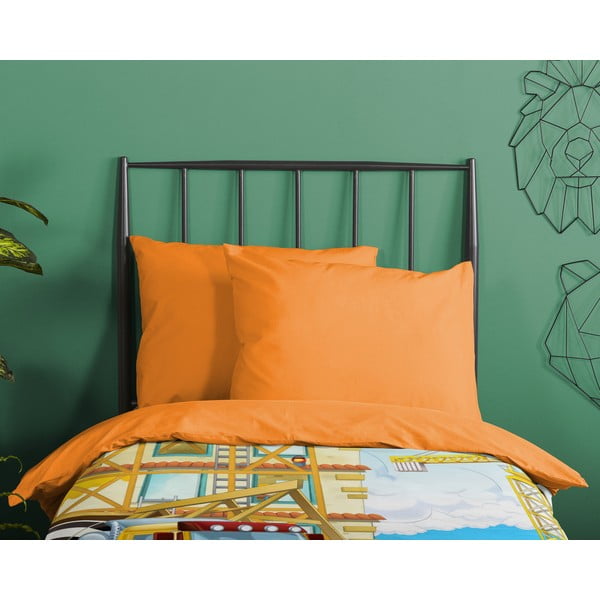 Set copripiumino e federa da bambini arancione in cotone per letto singolo 140x200 cm Building – Good Morning-image-2