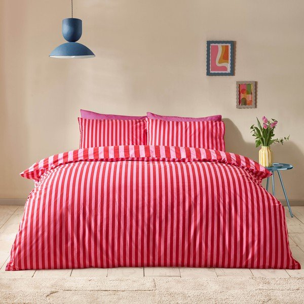 Set copripiumino e federa rosso/rosa per letto singolo 135x200 cm Stripe Tease – Sassy B-image-1