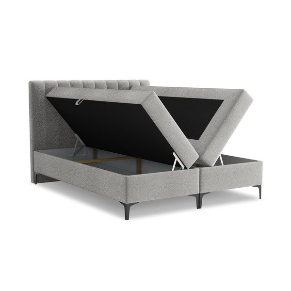 Letto boxspring grigio chiaro con contenitore 160x200 cm Puhala – Makamii-image-1