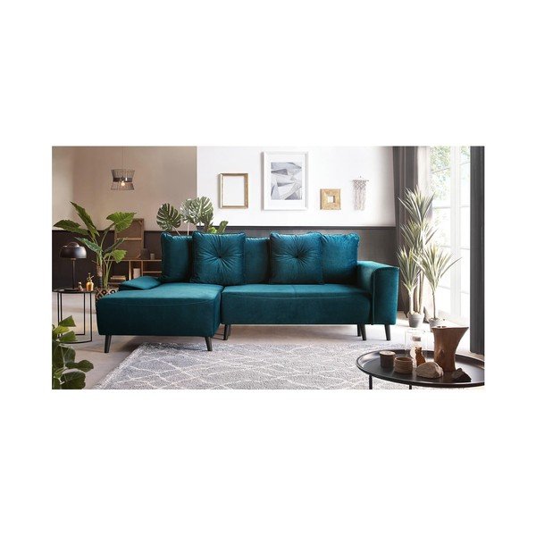 Divano letto in velluto color petrolio Hera Bis, angolo sinistro - Bobochic Paris-image-4