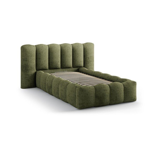Letto singolo imbottito verde con contenitore con rete inclusa 90x200 cm Lupine – Micadoni -image-2