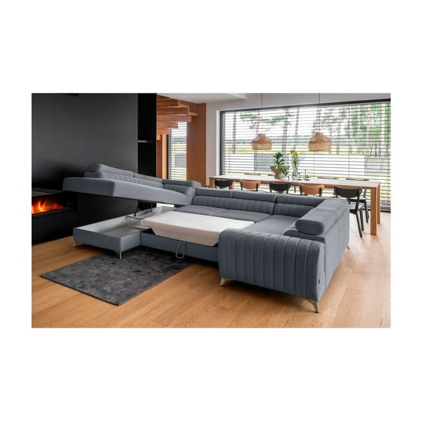 Divano angolare blu allungabile/con contenitore (con penisola a sinistra/a U) Louis – ELTAP-image-4