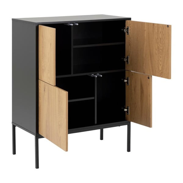 Cassettiera alta nera-color legno naturale effetto rovere 80x103 cm Seaford - Actona-image-3