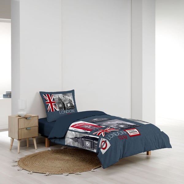 Set copripiumino e federa blu scuro in cotone per letto singolo 140x200 cm City London – douceur d'intérieur-image-2