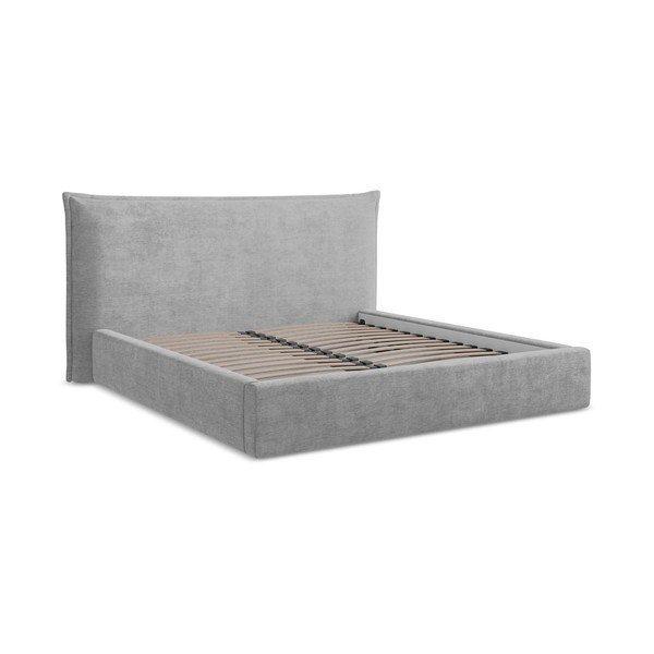 Letto matrimoniale imbottito grigio chiaro con contenitore con rete inclusa 180x200 cm Esala – Makamii-image-2