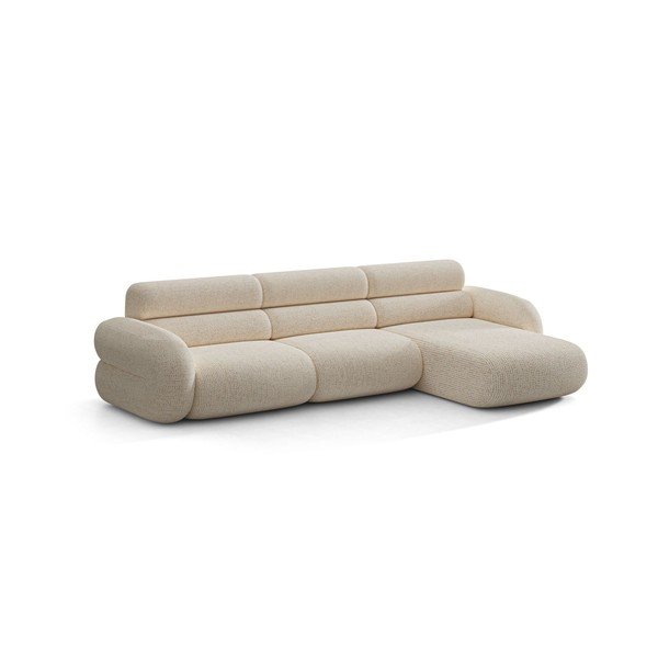 Divano angolare color crema (con penisola a destra/con chaise lounge) con rivestimento in ciniglia Neo – Micadoni 
