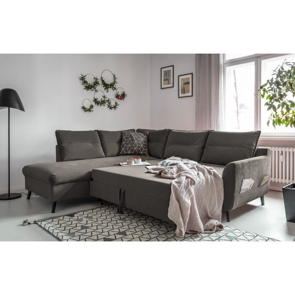 Divano letto angolare in velluto grigio scuro L, angolo sinistro Stylish Stan - Miuform-image-4