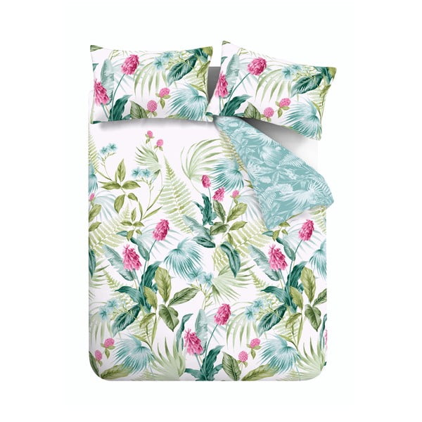 Set copripiumino e federa verde e blu per letto matrimoniale 200x200 cm Aruba Tropical Floral – Catherine Lansfield
