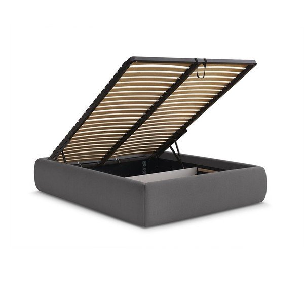 Letto matrimoniale imbottito grigio scuro con contenitore/senza testiera con rete inclusa 160x200 cm Inera – Bobochic Paris-image-3