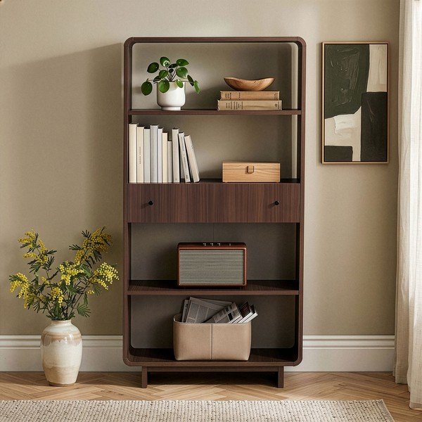 Libreria colore naturale scuro con effetto noce 78x153x34 cm Senza – Nordure-image-1