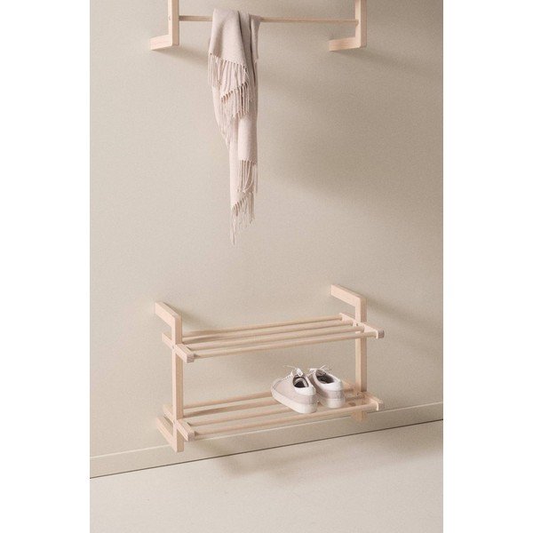 Scarpiera colore naturale chiaro in pino massiccio da parete 70x45x38 cm Eddison – Jotex-image-1