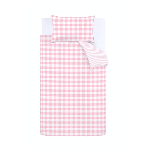 Biancheria da letto in cotone rosa, 135 x 200 cm Check and Stripe - Bianca