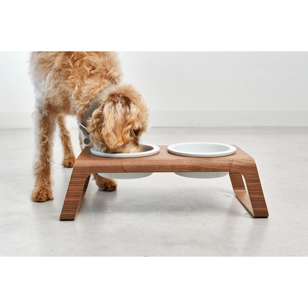 Set di ciotole con base rialzata per cani Desco Walnut M - MiaCara-image-1
