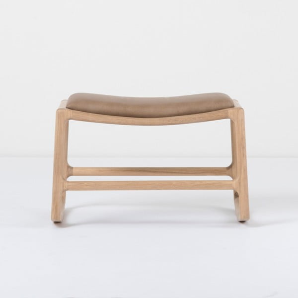 Pouf con struttura in rovere massiccio e dettagli in pelle di bufalo marrone Dedo - Gazzda