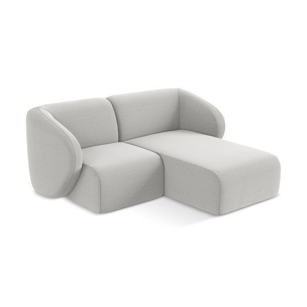 Divano angolare grigio chiaro (con penisola a destra/con chaise lounge) con rivestimento in velluto Lani – Makamii-image-2