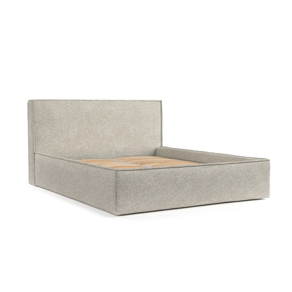 Letto matrimoniale imbottito beige con spazio contenitivo e rete 160x200 cm Lounge L - Maison de Rêve