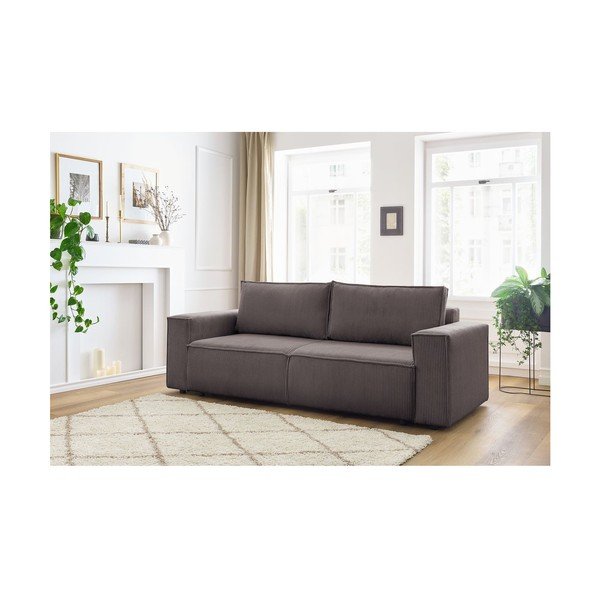 Divano grigio tortora allungabile con rivestimento in velluto a coste 245 cm Nihad – Bobochic Paris-image-1