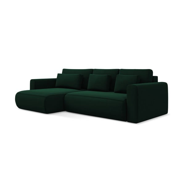 Divano angolare verde allungabile/con contenitore (con penisola a sinistra/con chaise lounge) con rivestimento in velluto Kapua – Makamii-image-1