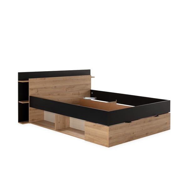 Letto matrimoniale effetto rovere con contenitore senza griglia in colore nero-naturale 140x190 cm Albo - Marckeric