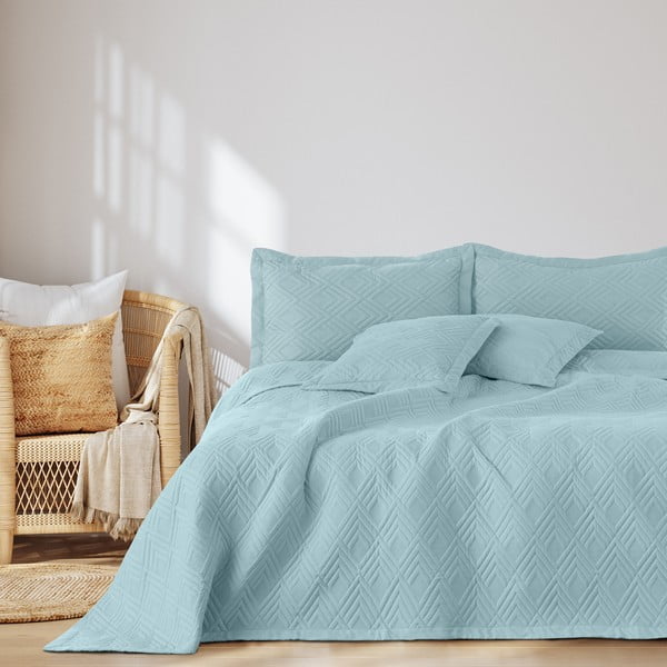 Copriletto azzurro in microfibra con rivestimento trapuntato 220x240 cm Ophelia – Restilo-image-3