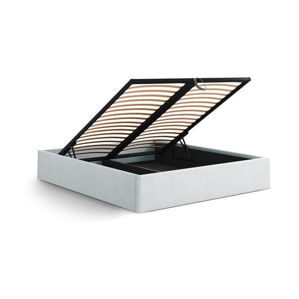 Letto matrimoniale imbottito grigio chiaro con contenitore/senza testiera con rete inclusa 160x200 cm Susan – Micadoni -image-3