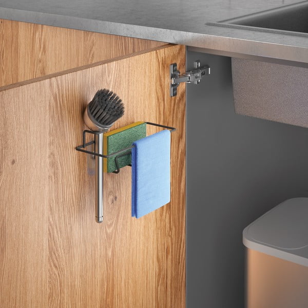 Organizer per lavello senza foratura nero opaco in metallo Lava – Metaltex-image-2