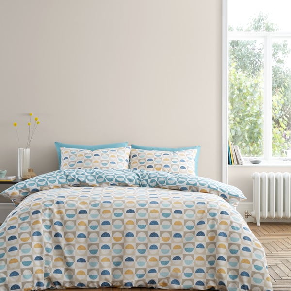 Biancheria da letto in cotone blu-giallo per letto matrimoniale 200x200 cm Hans Retro Spot - Bianca
