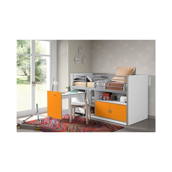 Letto a castello bianco e arancione con tavolo estraibile e contenitore , 200 x 90 cm Bonny - Vipack-image-1