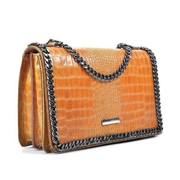 Borsa a catena in pelle marrone cognac - Carla Ferreri-image-2
